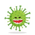 Emoji coronovirus covid-19 with an evil smile, angry. Green round with spikes. Isolated vector illustration